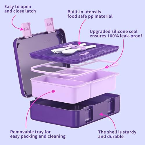 rockpapa Kids Lunch Box Set with 14oz Insulated Water Bottle & Lunch Bag, Leakproof 5.5 Cups Bento Box for School & Children, BPA-Free, Microwave Safe for Boys Girls (Purple Butterfly) - color: Purple Butterfly