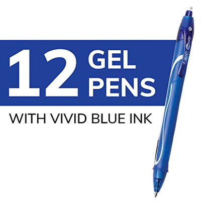 BIC Gelocity Quick Dry Blue Gel Pens, Medium Point (0.7 mm), School Supplies for Students and Teachers, with Full Grip, 12-Count Pack in Blue - color: Blue, size: 12 Count (Pack of 1)