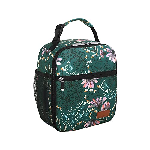 Femuar Lunch Box for Men Women Adults Small Lunch Bag for Office Work Picnic - Reusable Portable Lunchbox, Malachite Green Flower - color: Malachite Green Flower