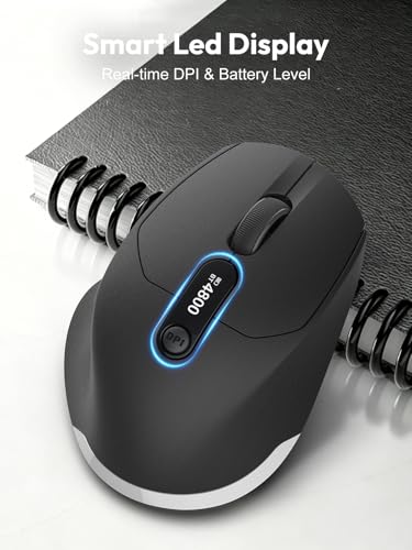 XBG B18Pro Tri-Mode Wireless Mouse with LED Display, Bluetooth 5.0/2.4G/Wired Ergonomic Mouse, 4800 DPI Silent Rechargeable Computer Mouse for Laptop, iPad, Mac, Windows, Office & Business, Black - style: B18 Pro-Black
