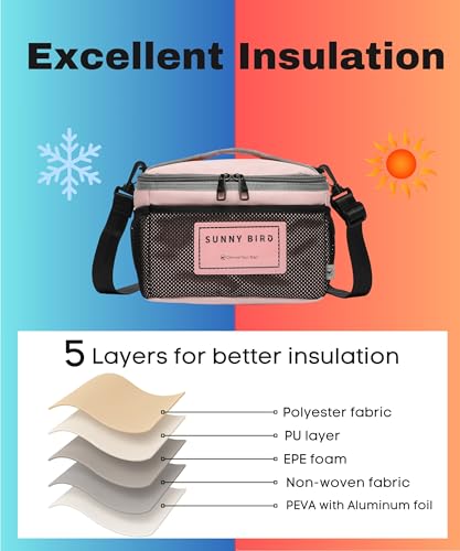 SUNNY BIRD Insulated Lunch Bag with Foldable and Leakproof Design, Thermally Insulated, Shoulder Strap for Women, Men and Teen (Pink 002) - color: Pink002