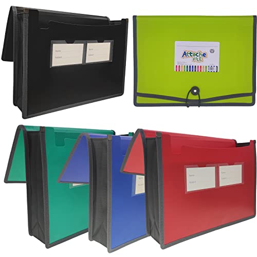 Premium Quality Plastic Expanding File Folder Document Organizer, 3.5" Expansion, A4 Letter Size for Home School Office Organization, 5 Pack - color: 5 Pack-black/Green/Blue/Red