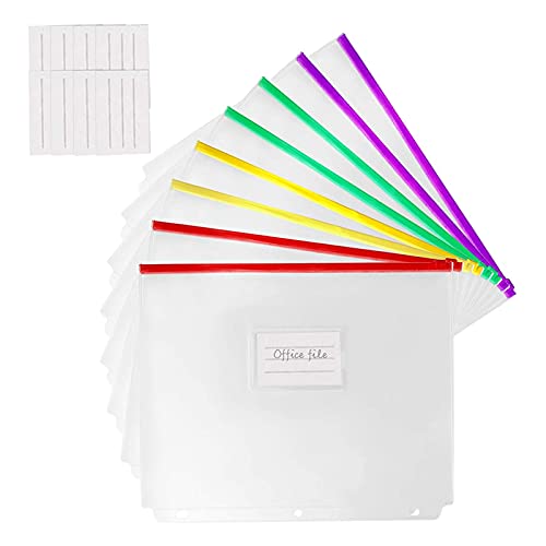 YoeeJob 8 Packs 3-Hole Clear Zipper Binder Pockets, Binder Insert Pages with Card Slots Suitable for School or Office to Organize Document, Assorted Color Zippers - color: Assorted-8 Packs