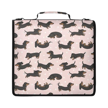 Cartoon Dachshunds 2inch 3 Ring Zipper Binder Multi-Pocket Storage Holds 14 Inch Laptop for Students and Office Use - color: Cartoon Dachshunds