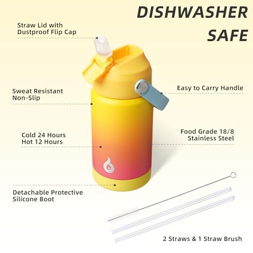 BJPKPK Insulated Water Bottle with Straw Lid, 12oz Thermo Water Bottles with Soft Nozzle, Flex Handle & Non-slip Boot, BPA Free Leak Proof Stainless Steel Metal Thermo, Tumblers, Cups,Rainbow - color: Rainbow, size: 12 Ounces