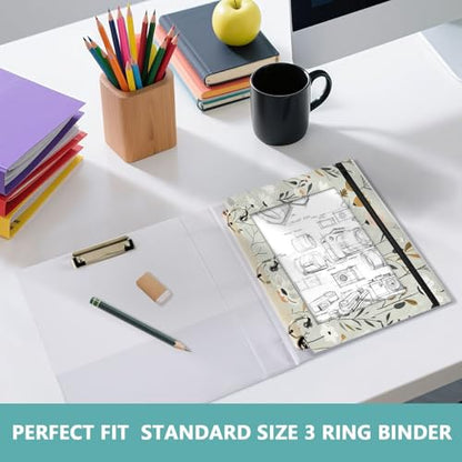 Pencil Pouch for 3 Ring Binder Sage Florals 2 Pack Large Pencil Case Pouch with Zipper & Grommets, Clear Binder Bag, School Office Supplies