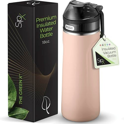 SIPX Stainless Steel Water Bottle, 18oz, Peach, Reusable, BPA-Free, Keeps Cold 24hr, Triple Insulated, Leak Proof Straw Lid, Sustainable Material, Hiking - color: Pink