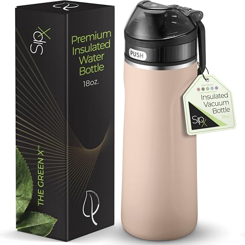 SIPX Stainless Steel Water Bottle, 18oz, Peach, Reusable, BPA-Free, Keeps Cold 24hr, Triple Insulated, Leak Proof Straw Lid, Sustainable Material, Hiking - color: Pink