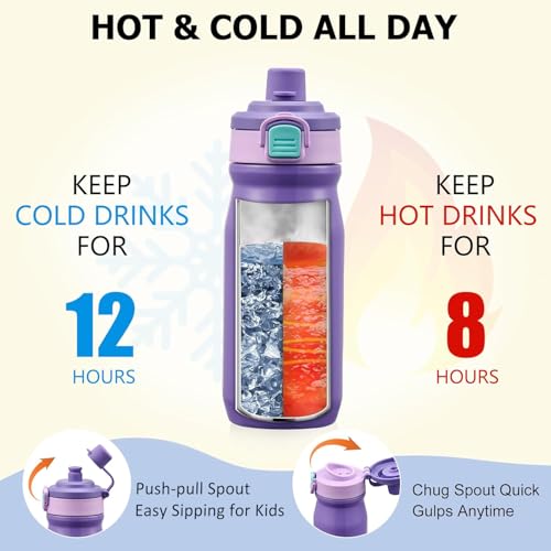 Bento Lunch Box for Kids with Thermo, Leakproof Bento Box with 8oz Insulated Food Jar, Insulated Bottle, Lunch Bag, BPA Free Dishwasher Safe 4 Compartment Container for School Girls Boys (Purple) - color: Purple