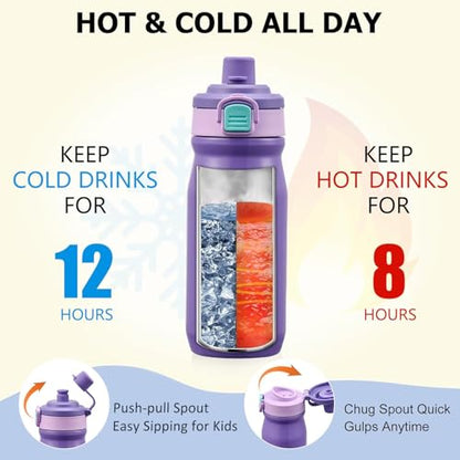 Bento Lunch Box for Kids with Thermo, Leakproof Bento Box with 8oz Insulated Food Jar, Insulated Bottle, Lunch Bag, BPA Free Dishwasher Safe 4 Compartment Container for School Girls Boys (Purple) - color: Purple