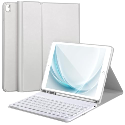 AHYWTAN Keyboard Case for iPad 9/8/7th Gen 10.2, Bluetooth Keyboard with 7 Color Backlit, iPad 10.2 inch Case with Keyboard, Pencil Holder,Grey-W - color: Grey
