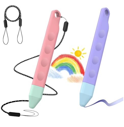 T Tersely 2 Pack Kids Stylus Pens, Pink & Purple Kid‑Friendly Touch Screen Pens, Anti‑Roll Soft Tip Stylus for Children Drawing&Writing, Universal Capacitive Pen for iPad, iPhone, Tablets&Smartphones
