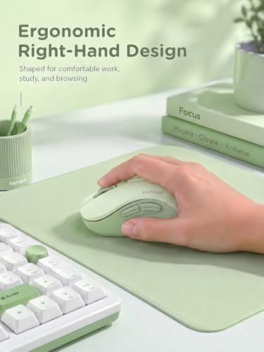 RAPIQUE Bluetooth Wireless Mouse, Dual Bluetooth & 2.4GHz USB Receiver, Right-Hand Design, Quiet Clicks, Low Power, Multi-Device Compatibility for MacBook, Laptop, Computer, iPad, PC - Sage Green - color: Sage Green