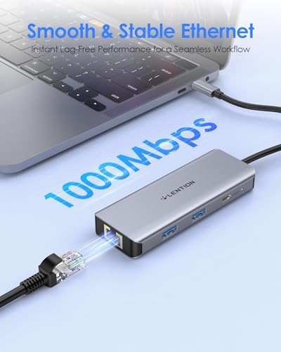 LENTION 6 in 1 USB C Hub, Ethernet, 4K@60Hz HDMI, 100W PD, USB3.0 Adapter | Stable Driver Dock for Students & Office Staff; Fits MacBook Pro/Air, Surface, Chromebook for School, Office & Travel (C26)