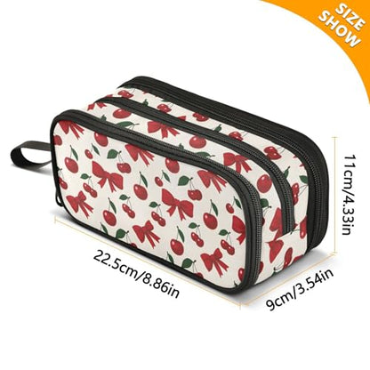 ALAZA Red Cherry Bow Pattern Large Pencil Case, Pen Pouch Pencil Bag with 3 Compartments Pen Holder Organizer Stationery Bag - color: Cherry Bow