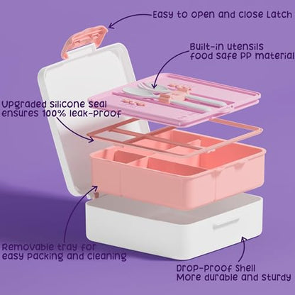 Fimibuke Kids Bento Snack Lunch Box with Thermo Insulated Toddler Lunch Bag | Lunch Box Kids with 4 Compartment, Food Jar, Ice Pack, Utensils, Birthday Gifts for Ages 3-12 Back to School Toddler Girl Boy - color: A4.White Dinosaur