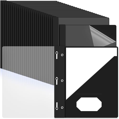 Patelai 48 Pcs Plastic Folders with 2 Pockets and 3 Prongs Home Folders with Card Slot Letter Size Heavy Duty Report Covers for Back to School(Black,Simple Style) - color: Black, style: Simple Style