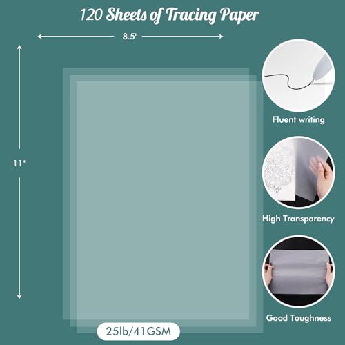 120 Sheets 8.5”x 11” Tracing Paper, Loose Translucent Trace Drawing Paper | 25 lb/41gsm, for Drawing Pad Book Sketchbook Coloring Painting, Sketching, Overlaying, Vellum Paper Trace Tracing Paper - size: 8.5" x 11", 120 sheets, style: loose tracing drawin