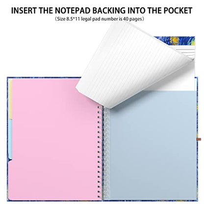 Rimilak Spiral Clipboard Folio with Refillable Lined Notepad, 14.5 x 9.8 In, Hardcover Cover with 5 Interior Pockets, Elastic Band and Pen Loop Series. Cute Stylish Clipfolio, Starry Sky - color: Van Gogh Starry Sky