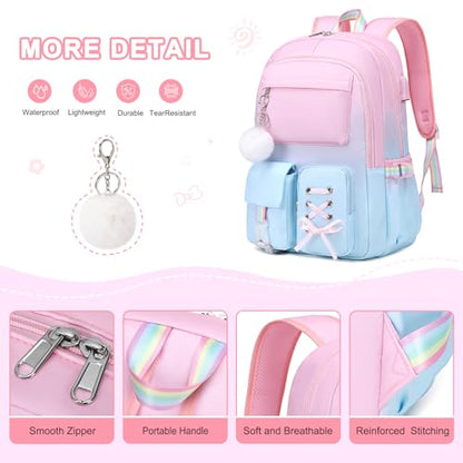 Scothen Backpack for Girls with Bento Lunch Box Set, School Bag Bookbag for Teens Girls Kids Student, 43oz Lunch Containers Lunchbox, Insulated Lunch Bag & Pencial Case, Back to School Gifts - color: Pink Blue