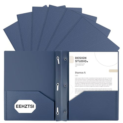 12-Pack Plastic Folders with Pockets and Prongs,2-Pocket Folders with 3 Fasteners, Poly Folders Holds 8-1/2" x 11" Paper for School/Office/Home, Blue - color: Dark Blue, size: 12-Pack