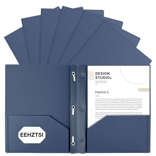 12-Pack Plastic Folders with Pockets and Prongs,2-Pocket Folders with 3 Fasteners, Poly Folders Holds 8-1/2" x 11" Paper for School/Office/Home, Blue - color: Dark Blue, size: 12-Pack