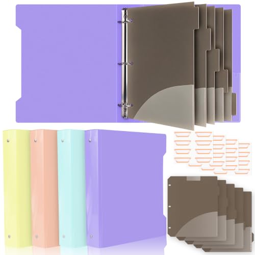 4 Pack 2 Inch 3 Ring Binder, with 5 Double Pocket Tab Dividers Fits | Fits 8.5x11" Letter Size, Holds 400 Sheets, Large Capacity Colorful Three Ring Binder for School, Office, Teacher Supplies - size: 2 Inch Round Ring