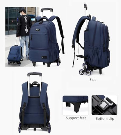 Rolling Backpack for Boys with Wheels Roller Backpack Wheeled School Bag for Teen Boys Brown - color: G 6 Wheels-brown, style: 6 Wheels