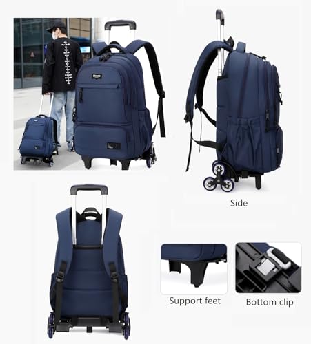 Rolling Backpack for Boys with Wheels Roller Backpack Wheeled School Bag for Teen Boys Black - color: G 6 Wheels-black, style: 6 Wheels