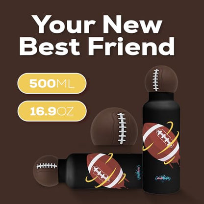 Game Time Football Water Bottle - Insulated Water bottle with Football Design for Enthusiasts – Stainless Steel Water Bottle with Leak Proof Design - 16oz - color: Football Bottle
