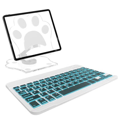 for Bluetooth Keyboard,Wireless Rechargeable 7-Color Keyboard Cute Tablet Stand Adjustable Adjustable & Foldable for iPad/iPad Pro/iPad mini/iPad Air, Samsung Xiaomi Tablets, etc - White - color: B-Backlight Keyboard-Green