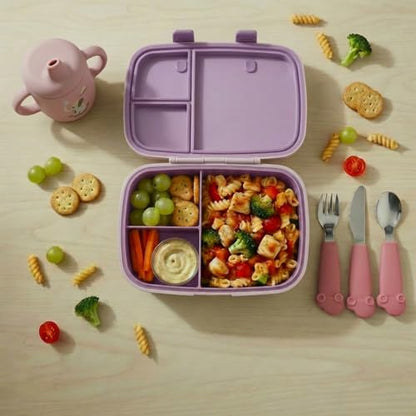 Kids Bento Explorer Lunch Box, 3 No-Mix Compartments, Microwave & Dishwasher Safe, Lightweight with Removable Tray, for Daycare, Preschool, School, Purple Light Powder - color: Purple Light Powder