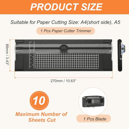 Generic Paper Cutter Trimmer, A4 Straight Small Portable Paper Slide Paper Slicer with Safe-Guard for Craft Cardstock Label Card, Scrapbook Photo, Black, with 1 Blade