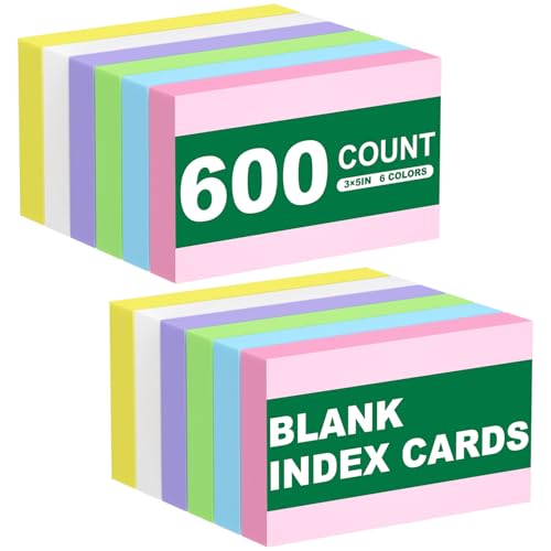 600 PCS 3x5 Index Cards Blank Study Flashcards 3 x 5 Colored Index Cards Bulk, Colorful Study Cards Blank Flash Cards Blank 3 by 5 Index Card Cue Notecards Receipt Note Card for School Office Home - color: Blankcolors-3x5-600