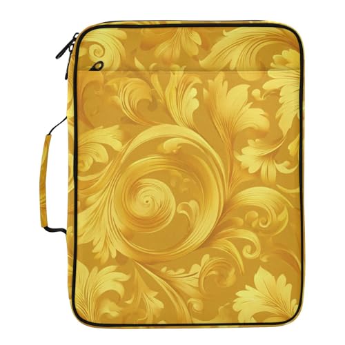 Damask Gold Retro Accordion File Organizer Expanding File Folder Zipper Binder 3 Ring with Handle 500 Sheets Capacity Document Organizer Storage Bag Multi Pockets Design - color: Damask Gold Retro
