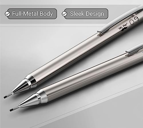 Mr. Pen- Metal Mechanical Pencil Set with Lead Refills & Erasers, 2 Pack | 0.9mm, 4x Tubes 2B Lead Refill, 4x Eraser Refills for School Supplies, Note Taking, Drawing, Sketching, Office - style: 0.9mm