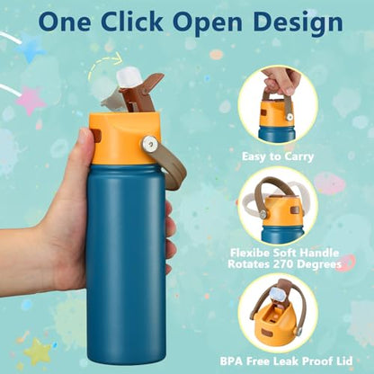 18 OZ Water Bottle for Kids, Stainless Steel Double Insulated Sports Water Bottle, Leak Proof Straw Cup for School, Gifts and Travel, BPA Free (Light Purple)