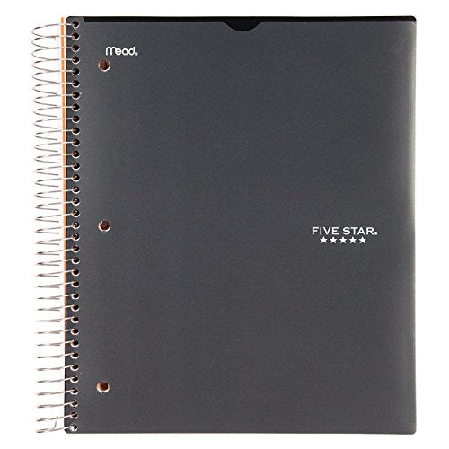 Five Star Spiral Notebook, 5 Subject, College Ruled Paper, 200 Sheets, 11" x 8-1/2", Customizable Cover, Black (38007) - color: 04 Black