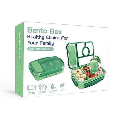 Amathley Bento Box Adult Lunch Box Kids,Lunch Containers for Adults/Kids/Toddler,5 Compartments Bento Lunch Box with Sauce Vontainers,Microwave & Dishwasher & Freezer Safe,BPA-Free (Green) - color: Green