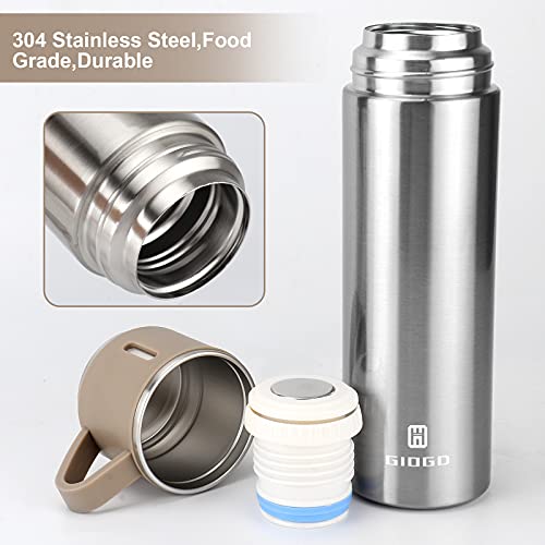 Stainless Steel Thermo 500ml/16.9oz Vacuum Insulated Bottle with Cup for Coffee Hot drink and Cold drink water flask.(Brown,Set) - color: Brown (Set), size: 16.9 Ounces