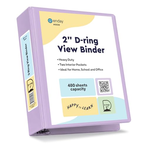 Enday 2 Inch Binder, Purple - 2 Inch 3 Ring Binder, D-Ring Pastel with Clear View Cover for Letter Size 8.5 x 11'' Paper & 2 Inside Pockets, Ideal for School Supplies, Office, and Home - color: Purple, size: 2-Inch