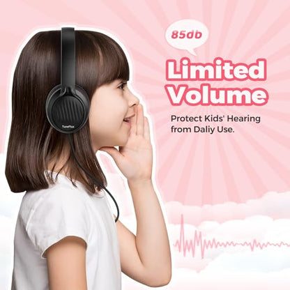 TuneFlux Upgraded Kids Headphones, Wired Toddler Headsets, 85dB Limited Volume On Ear Headphones, Portable Foldable Design, Stereo Sound Kids Headsets for School/Tablet/Travel-Black Red - color: Black Red