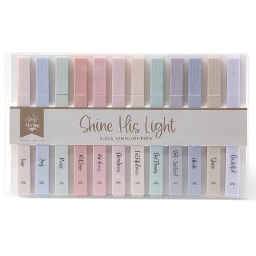 Abiding Light Shine His Light Bible Highlighters 12-Count - Pastel Colors - Chisel Tip - No Bleed for Bibles - Cute Aesthetic - Perfect for Spiritual Study - Study Markers - High Visibility Pens