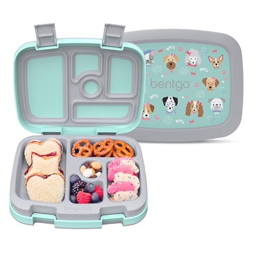 Bentgo Kids Prints Leak-Proof, 5-Compartment Bento-Style Kids Lunch Box - Ideal Portion Sizes for Ages 3-7, Durable, Drop-Proof, Dishwasher Safe, & PFAS & BPA-Free Materials (Puppy Love) - color: Puppy Love