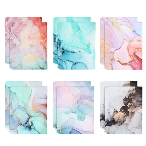 Ddaowanx 12 pcs Folders with Pockets, 3 Hole Punched Heavy Duty Binders Folders for 3 Ring Binder,Cute Marble Colors Pocket Folders for School Office (12)