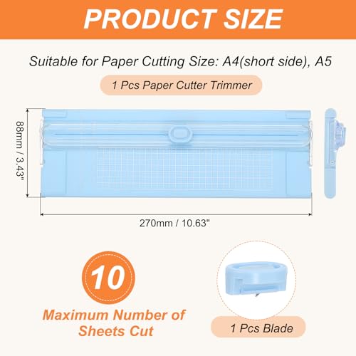 Generic Paper Cutter Trimmer, A4 Straight Small Portable Paper Slide Paper Slicer with Safe-Guard for Craft Cardstock Label Card, Scrapbook Photo, Blue, with 1 Blade