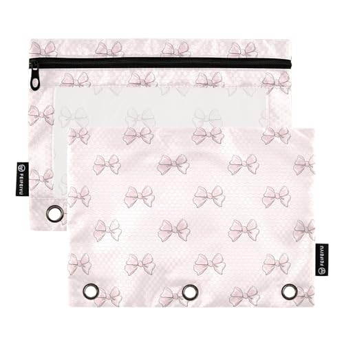 Pencil Pouch for 3 Ring Binder Cute Beautiful Pink Bows 2 Pack Clear Window Pencil Bags with Zipper Pencil Case - color: Multicolored 8
