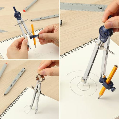 Mr. Pen- Professional Geometry Set, 15 pcs, Drafting Tools with Protractor | Compass, Metal Ruler, Triangles, Pens & Pencils, Complete Geometry & Drafting Kit for Architects, Engineers & Students - color: Silver