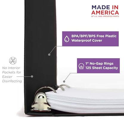 Carstens 1-Inch Heavy Duty 3-Ring Binder - Side Opening, Black, Durable Plastic, Precision No-Gap Rings, Waterproof Cover, No Pockets, Holds 125 US Letter Sheets, BPA-Free, Made in USA (8719-3R) - color: Black, size: Individual