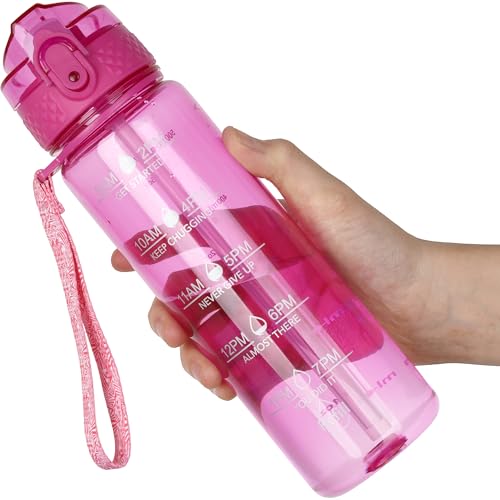 OLDLEY 17oz Kids Water Bottle, Tritan BPA-Free, Leakproof Flip Straw Lid, Motivational Time Marker, Carry Strap, Reusable Clear Water Bottle for Boys & Girls,Eggplant - color: Eggplant, style: 17 Ounces